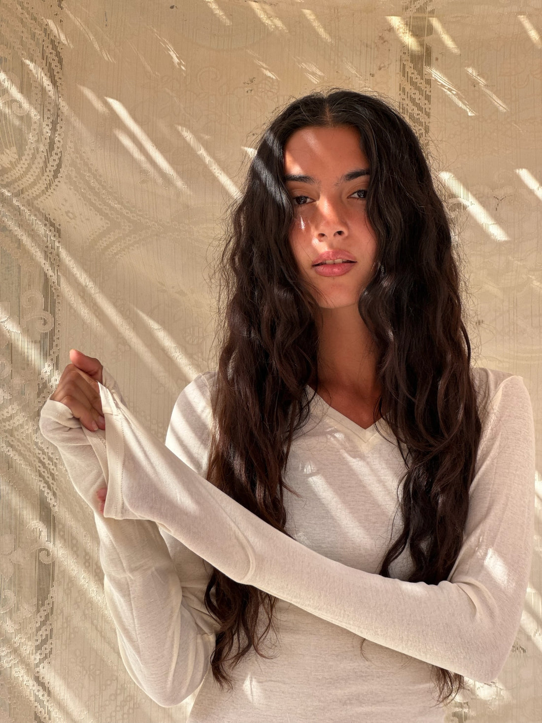 Mia and Sofia in Morocco wearing the Long Sleeve V-Neck Dress
