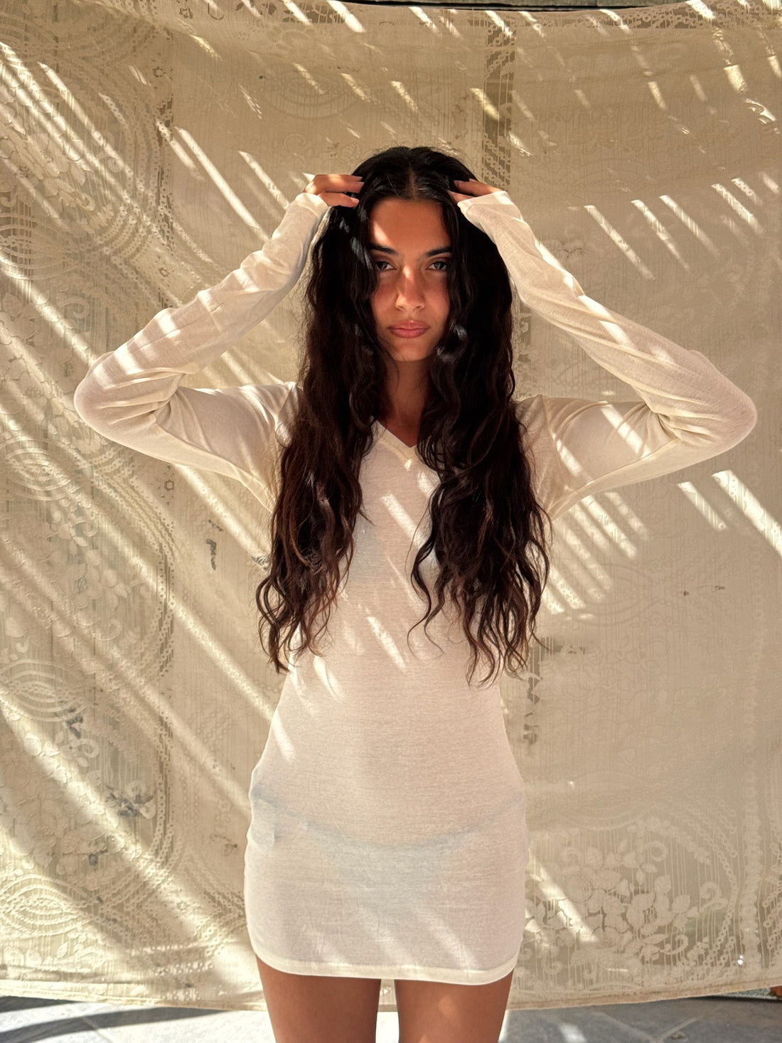 Mia and Sofia in Morocco wearing the Long Sleeve V-Neck Dress
